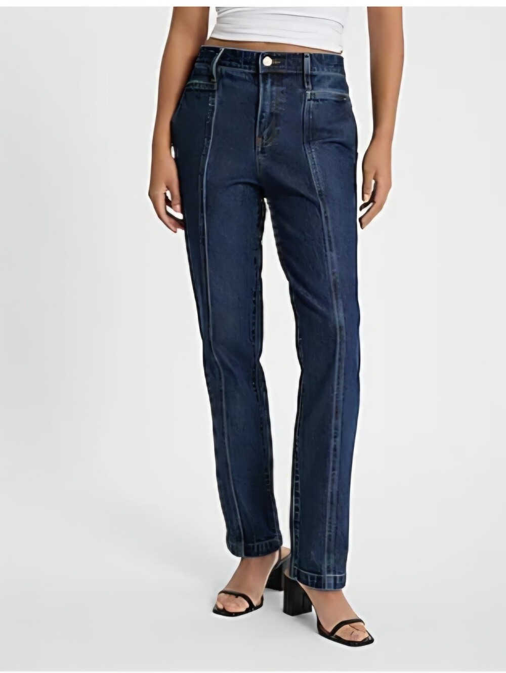 Express ‘90’s Slim High Rise Stretch Women’s Straight Jeans in Dark Blue